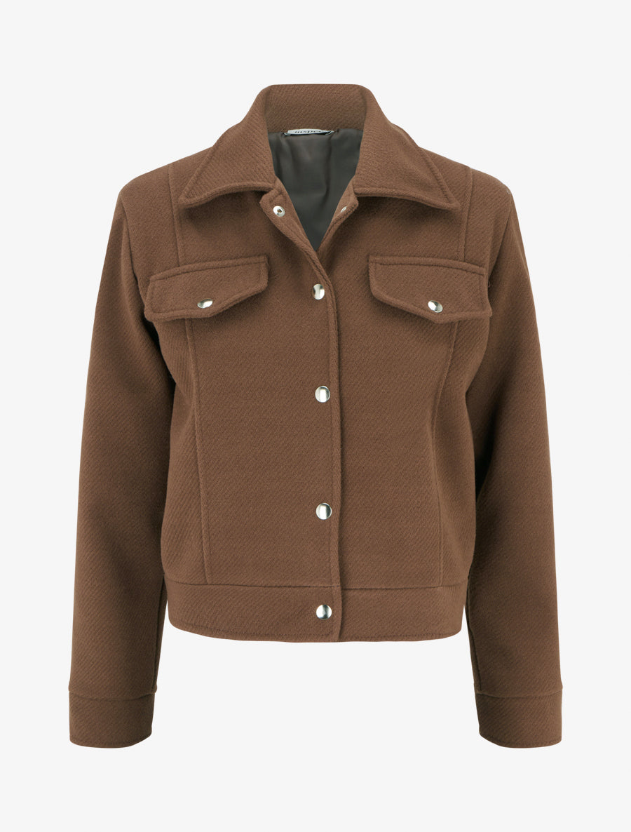 Blouson boutonné à poche à rabat - Marron - 1