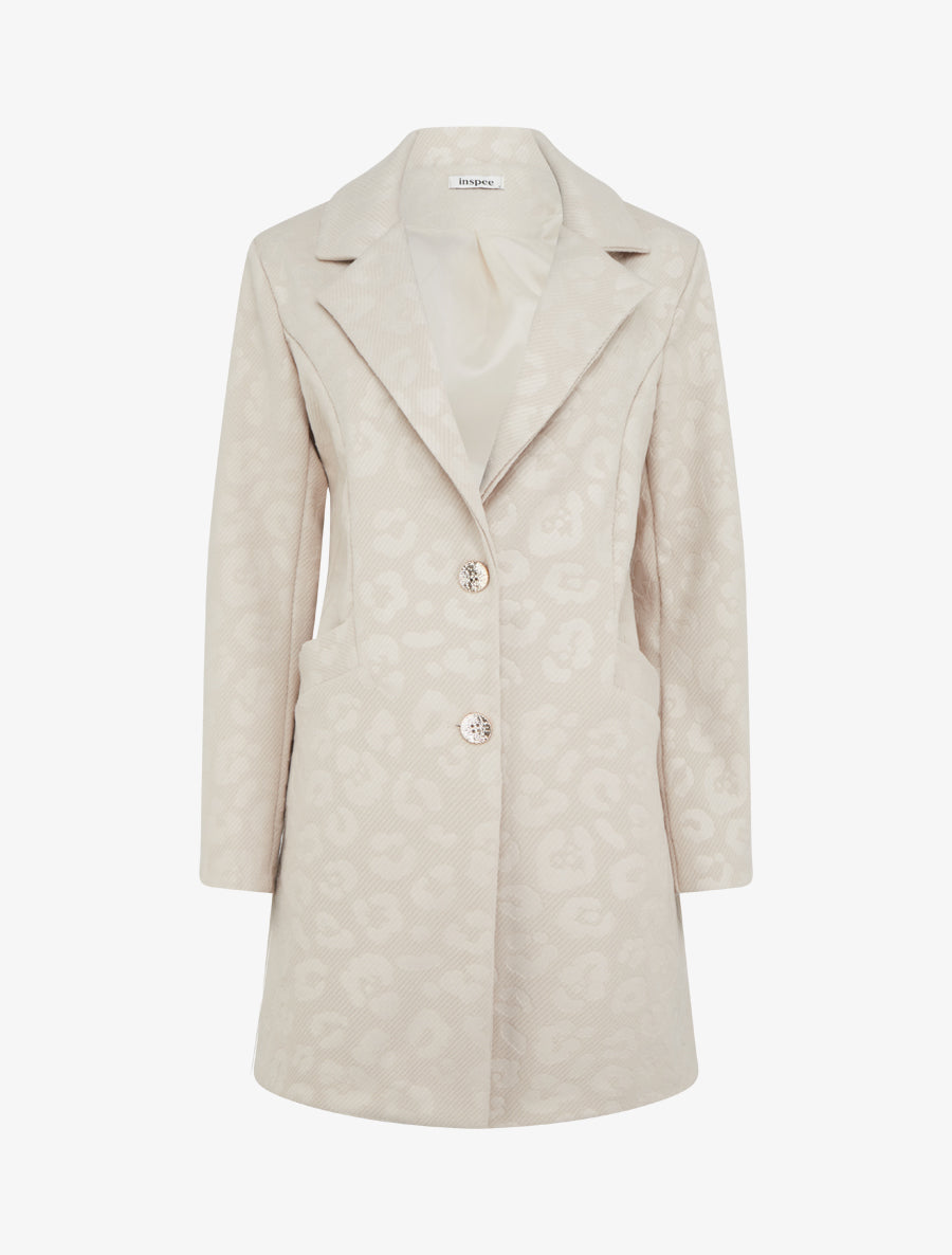 Manteau droit à motif léopard - Beige - 1