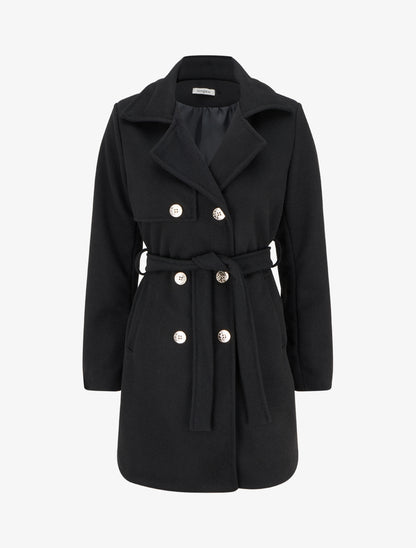 Manteau droit et croisé à boutons - Noir - 1