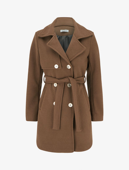 Manteau droit et croisé à boutons - Marron - 1