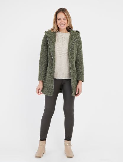 Flauschiger Mantel mit Kapuze - Kaki