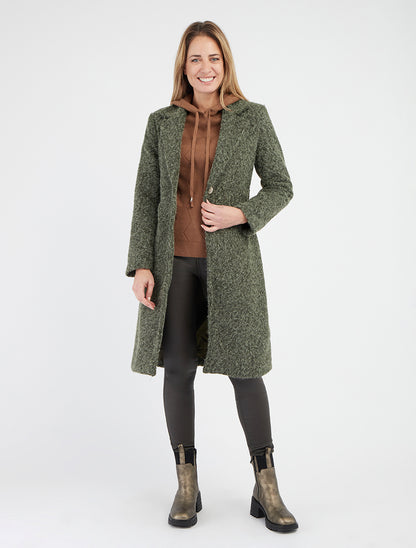 Flauschiger Mantel mit Knopfverschluss - Kaki