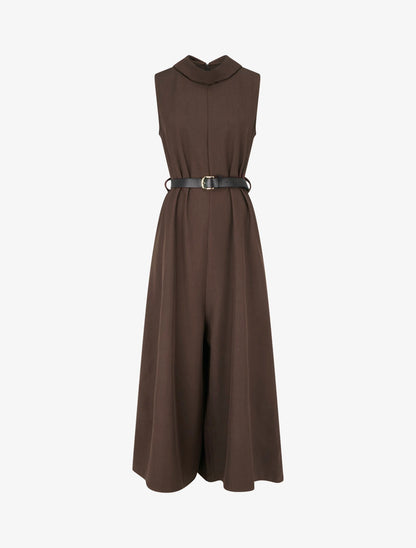 Combinaison ample sans manches à col à revers - Marron - 1