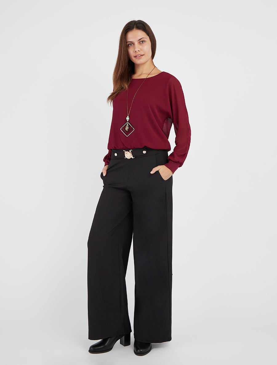 Pantalon droit à ceinture fantaisie - Noir - 8