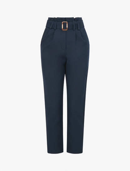 Pantalon de tailleur paperbag - Marine - 1