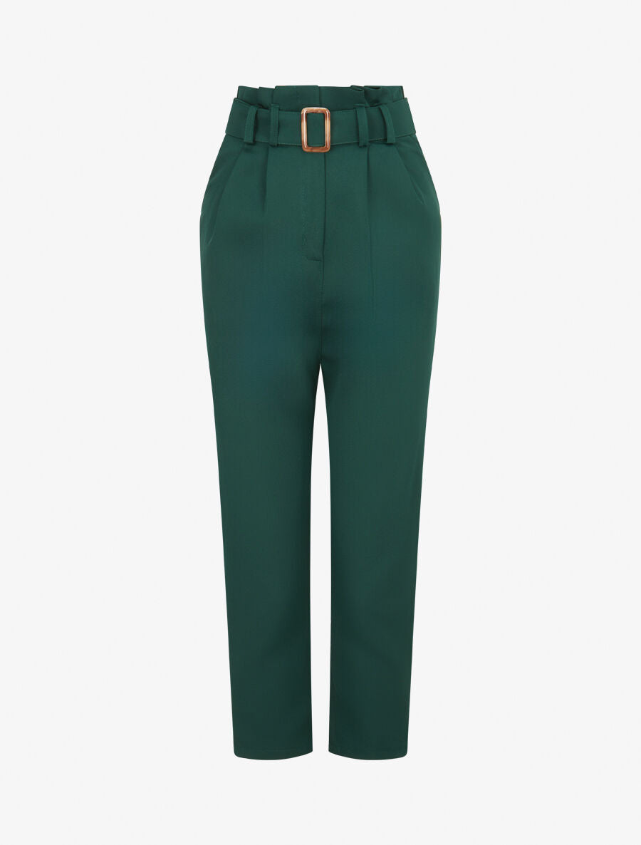 Pantalon de tailleur paperbag - Vert - 4