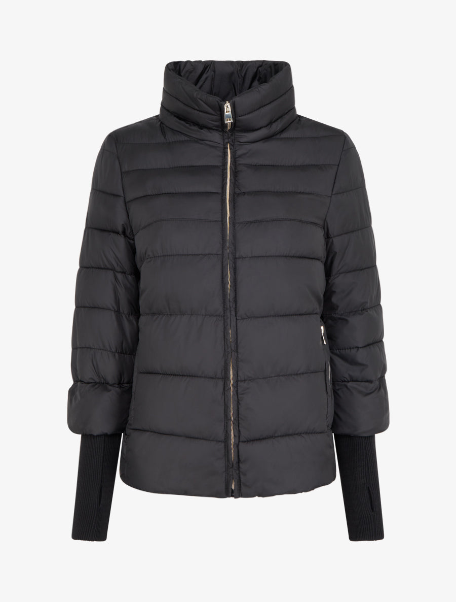 Doudoune courte à manches côtelés - Noir - 1