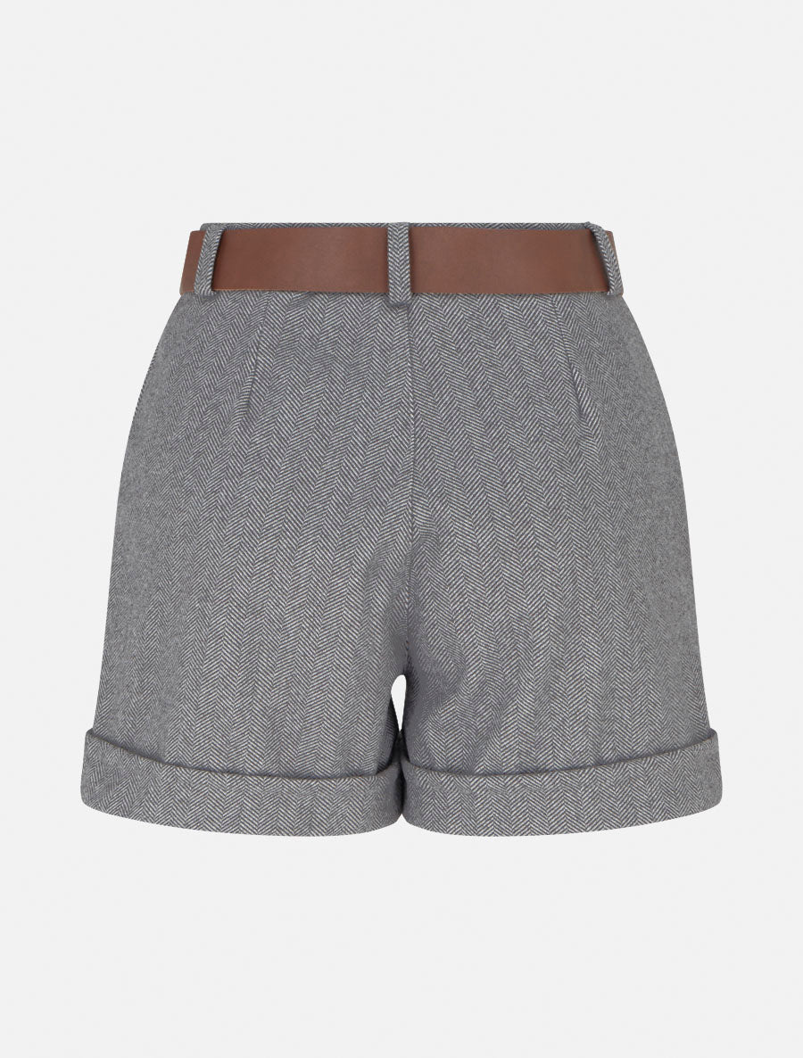 Shorts mit umgeschlagenem Saum und Zickzackmuster. - Grau