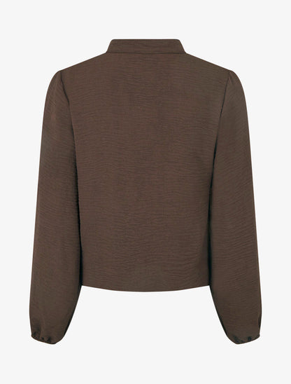 Fließende Bluse mit Ballonschnitt und Häkel-Detail - Braun