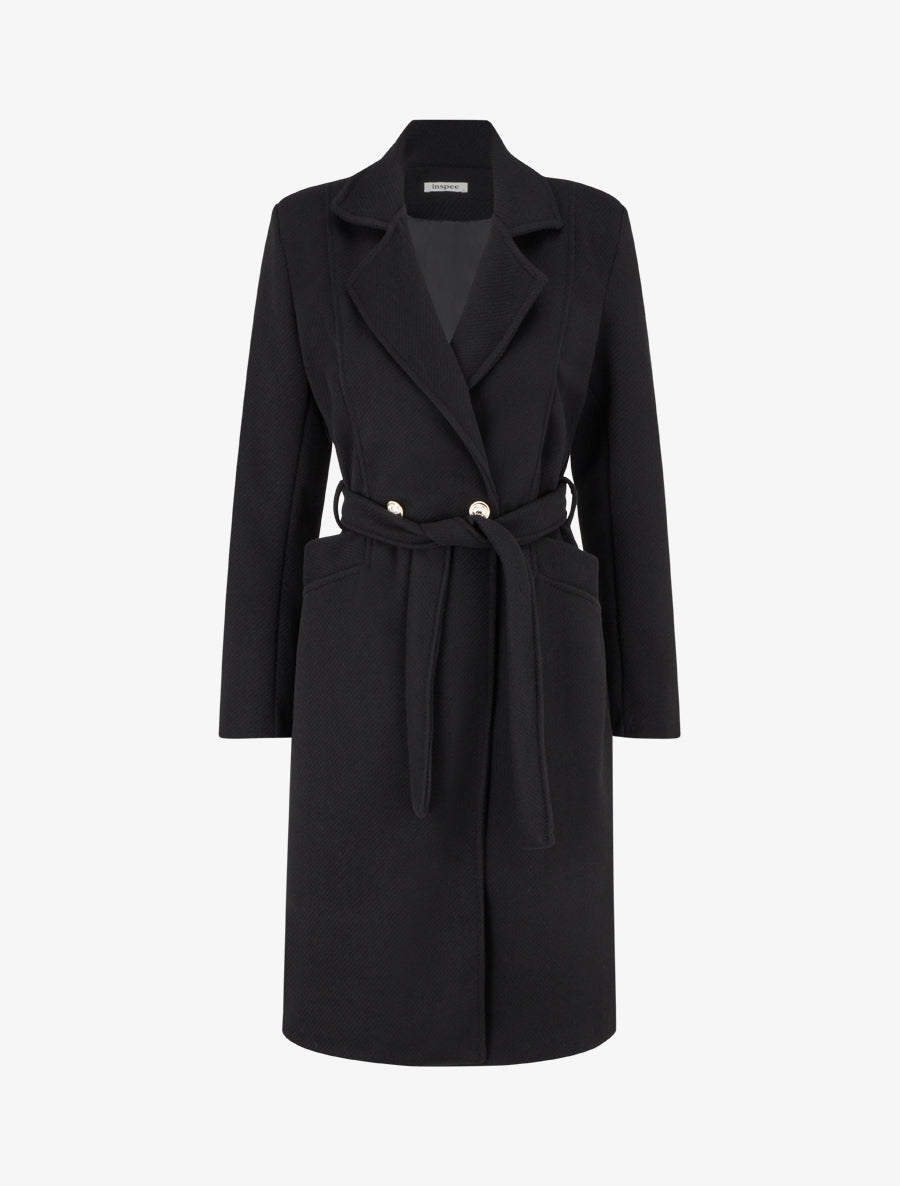 Manteau en laine mélangéee à col cranté - Noir - 1