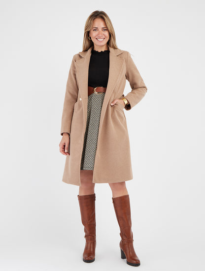 Mantel aus Wollmischung mit Kerbkragen - Kamel