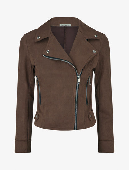 Jacke aus Wildlederimitat mit Reißverschluss - Braun