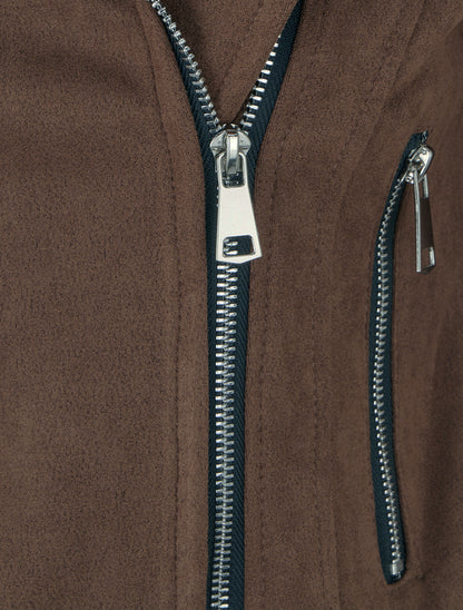 Jacke aus Wildlederimitat mit Reißverschluss - Braun