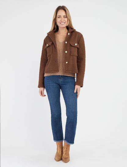 Kurzmantel in Bouclé-Wolloptik - Braun