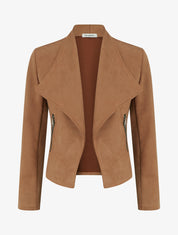 Veste en suédine à poches décoratives zippées - Marron clair - 1