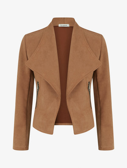 Veste en suédine à poches décoratives zippées - Marron clair - 1