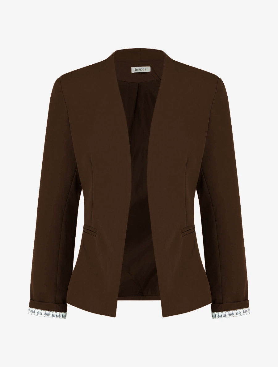 Gerade geschnittener Blazer mit Schulterpolstern - Braun