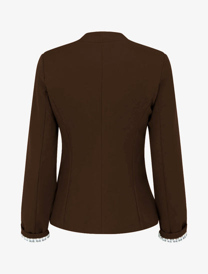 Gerade geschnittener Blazer mit Schulterpolstern - Braun