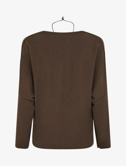 Feiner einfarbiger Pullover mit Wasserfallausschnitt - Braun