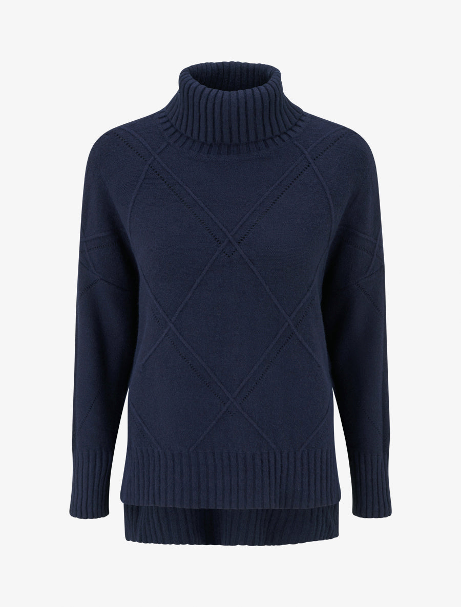 Pull uni à motif texturé géométrique - Marine - 1