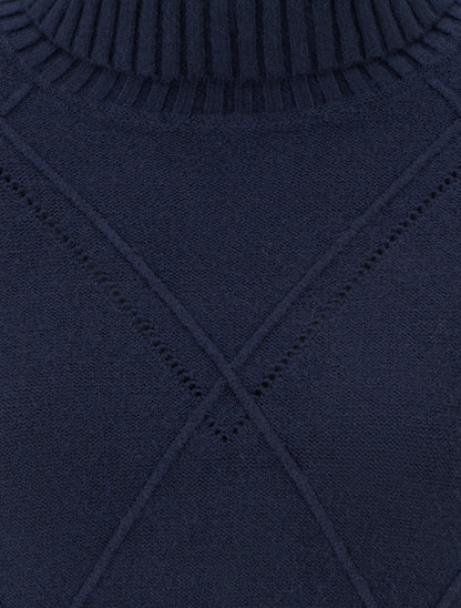 Pull uni à motif texturé géométrique - Marine - 3