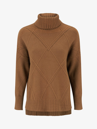 Pull uni à motif texturé géométrique - Camel - 1