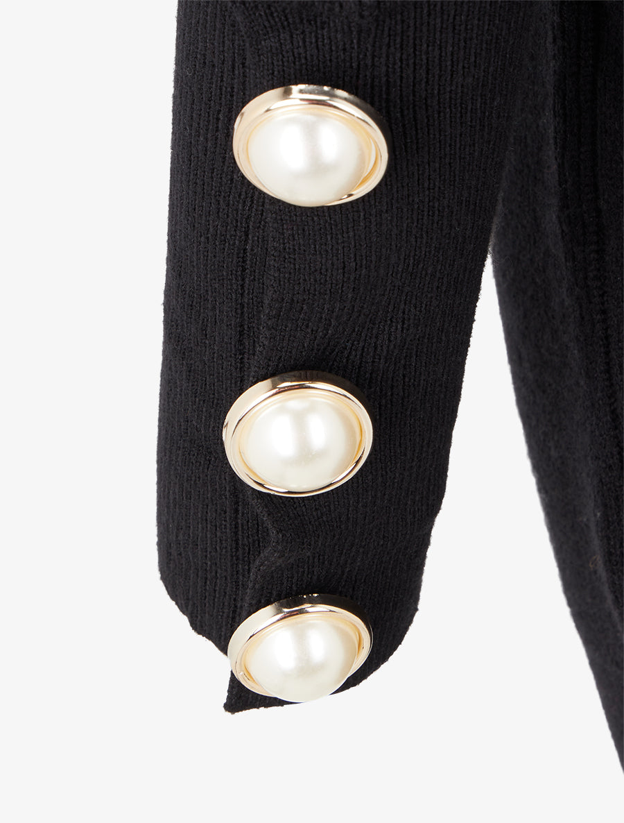 Pull long à boutons décoratifs aux manches - Noir - 3