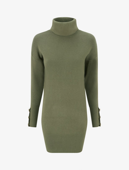 Pull long à boutons décoratifs aux manches - Kaki - 1