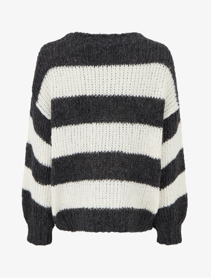 Pull rayé à col rond - Noir - 2