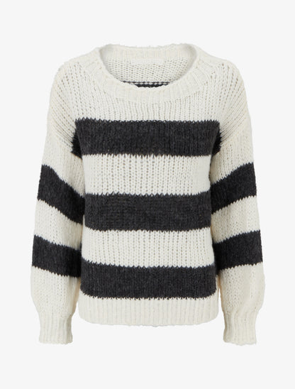 Pull rayé à col rond - Crème - 1