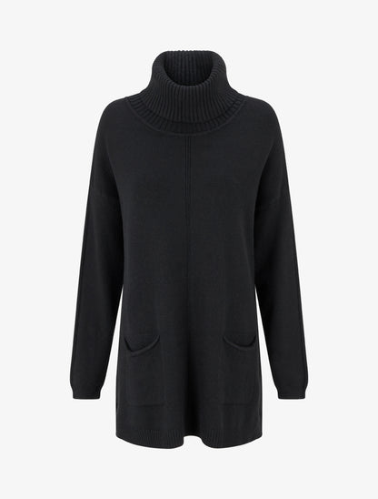 Pull long uni à poches - Noir - 1