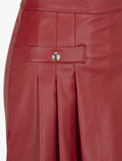 Jupe short plissée en simili - Bordeaux - 3