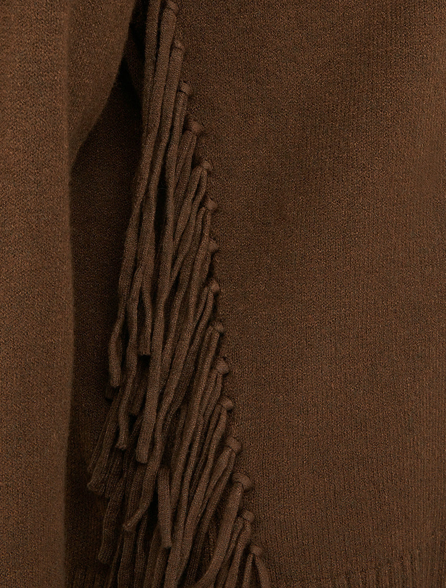 Pull uni à col roulé et franges - Marron - 3