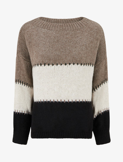 Pull droit à grandes rayures - Taupe - 1