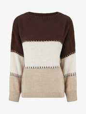 Pull droit à grandes rayures - Marron - 1