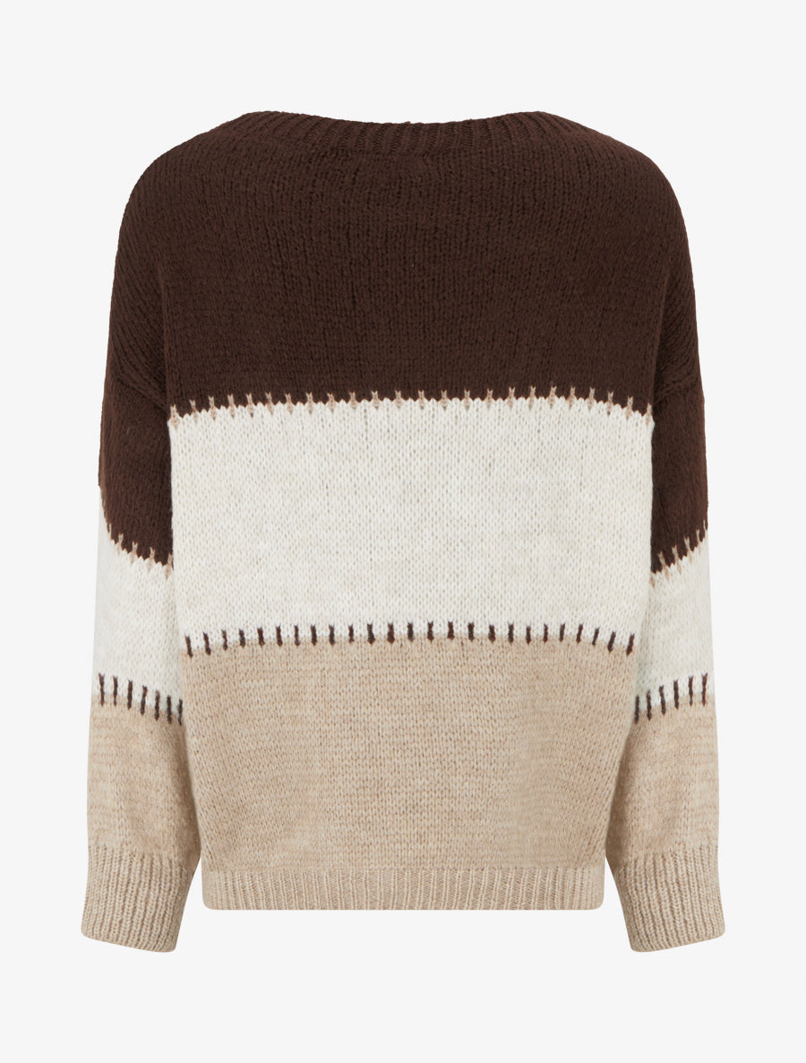 Pull droit à grandes rayures - Marron - 2