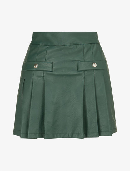 Jupe short plissée en simili - Vert - 1