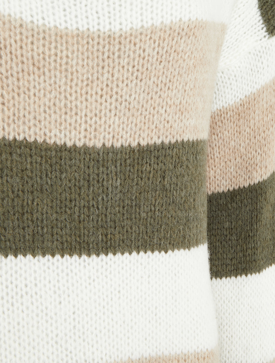 Gestreifter Pullover mit Rundhalsausschnitt - Kaki