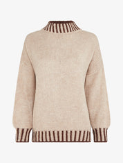 Pull en maille à col montant - Beige foncé - 1