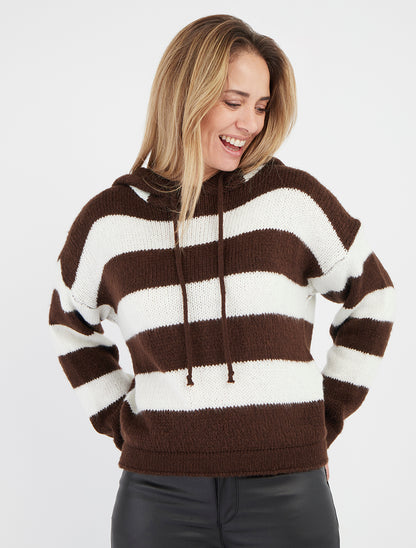 Gestreifter Kapuzenpullover - Braun