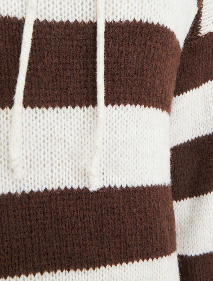 Pull rayé à capuche - Beige - 3