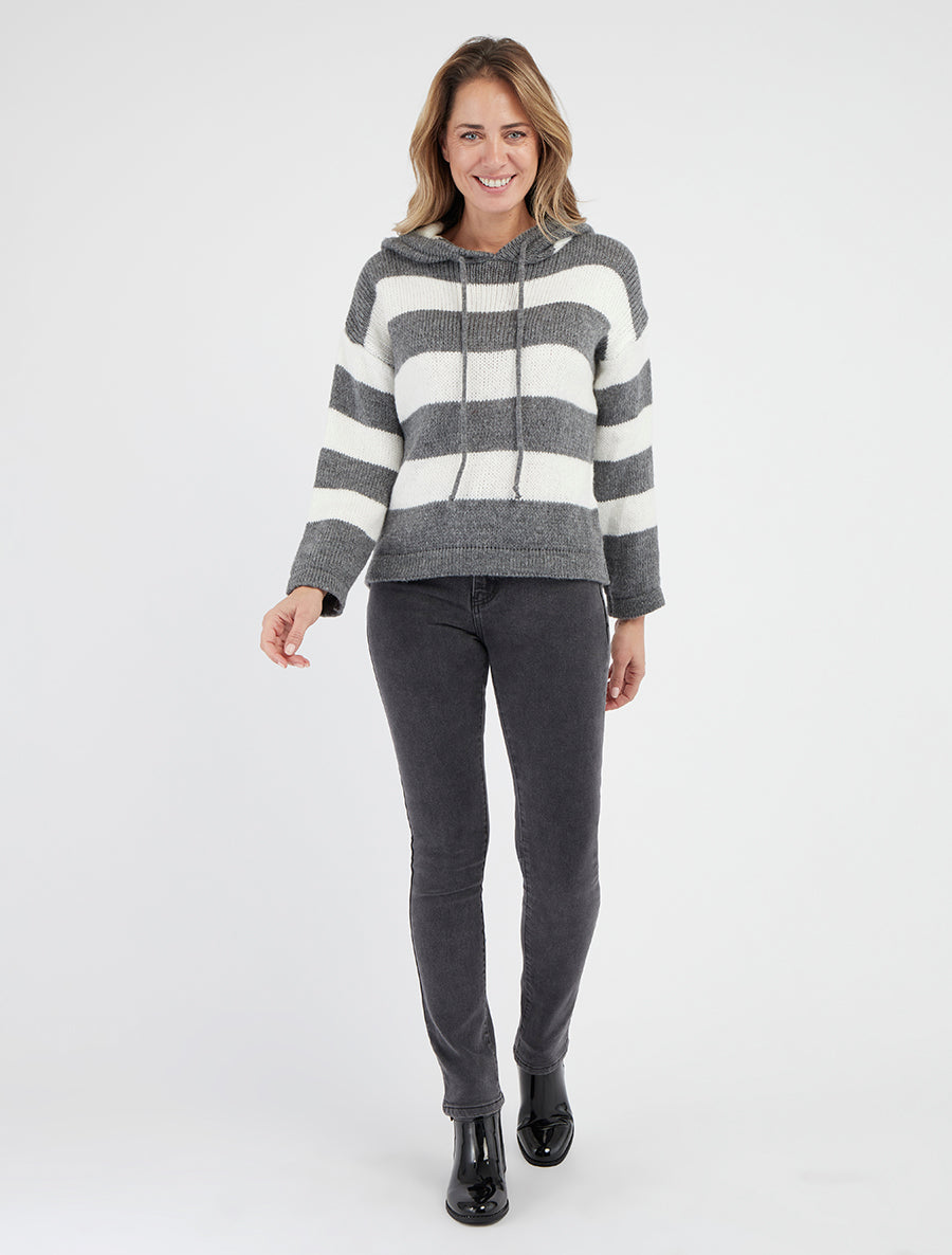 Gestreifter Kapuzenpullover - Grau