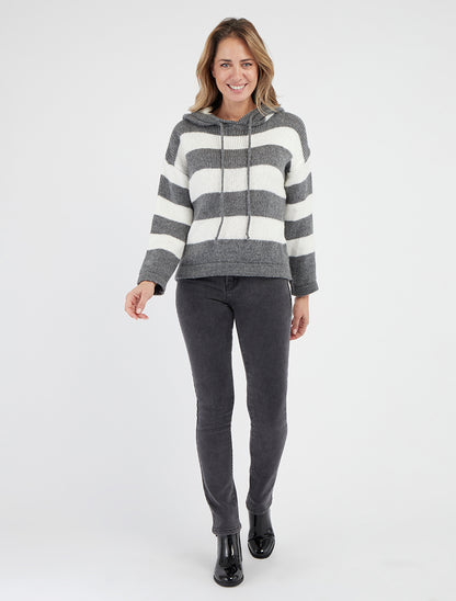 Gestreifter Kapuzenpullover - Grau