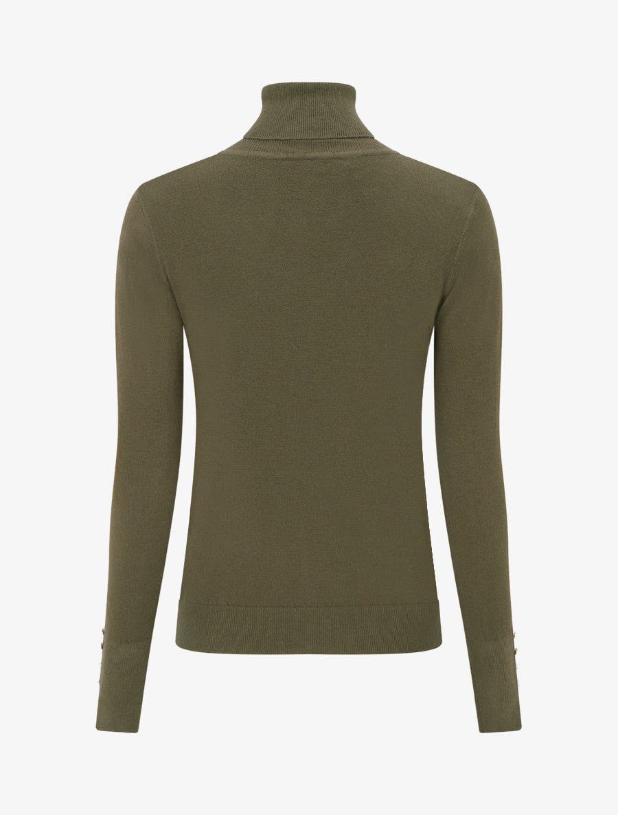 Pull fin à col roulé et boutons décoratifs - Kaki - 2
