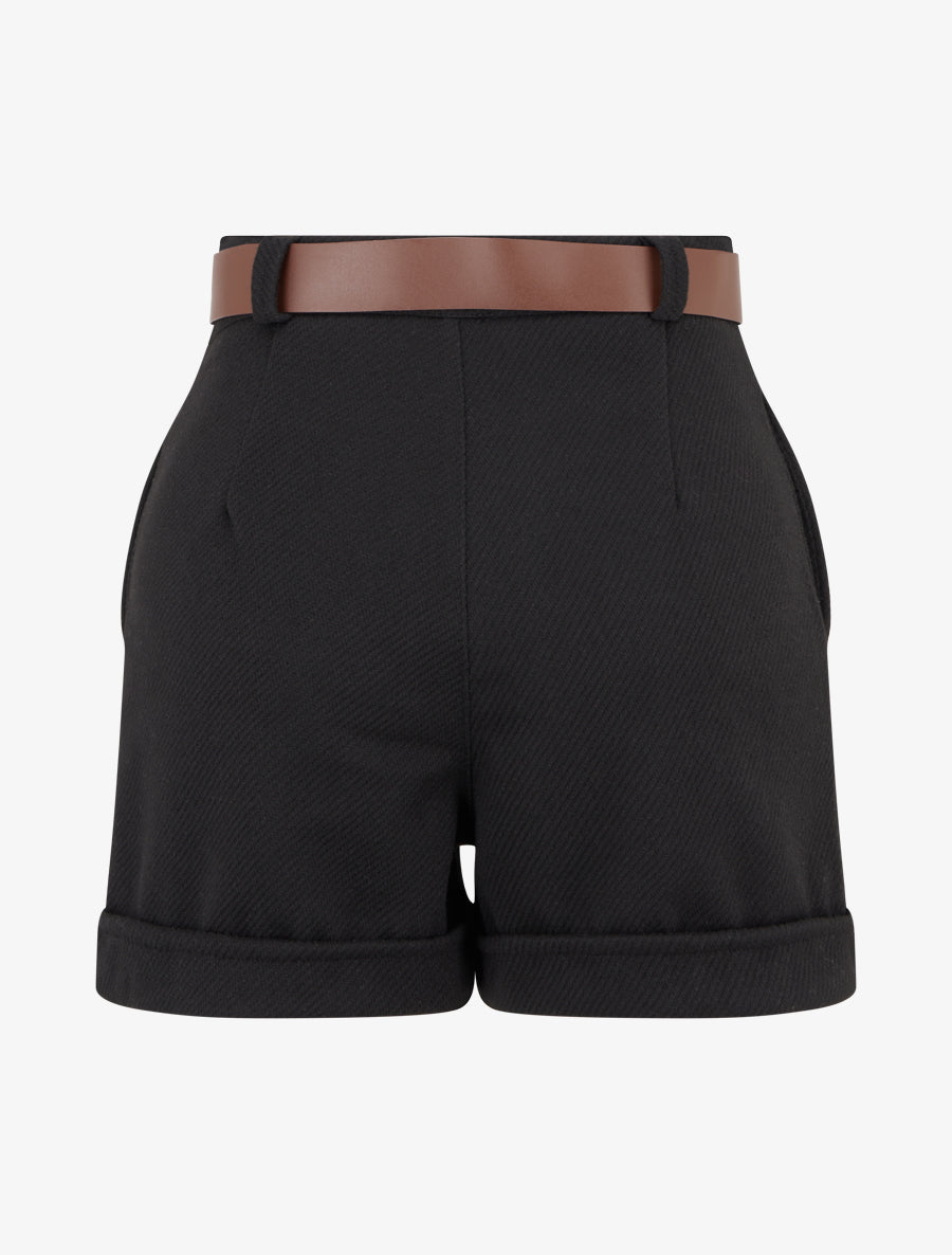 Short droit à ourlet et ceinture - Noir - 2