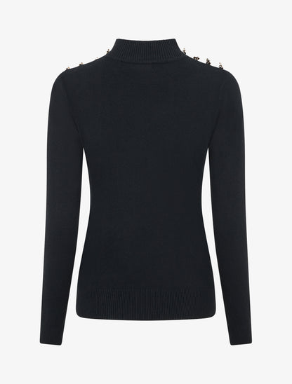 Pull ajusté à col montant et boutons - Noir - 2