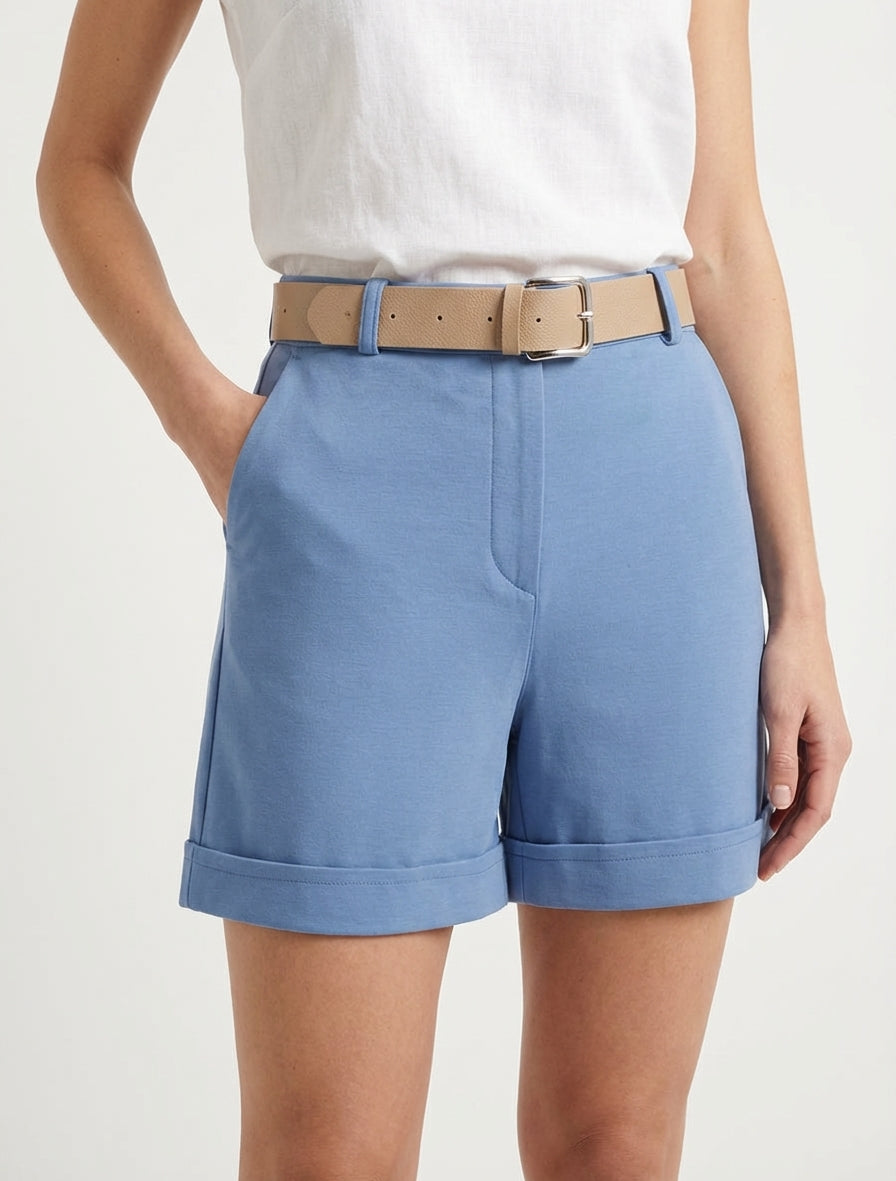 Gürtelshort mit Umschlag - Blau