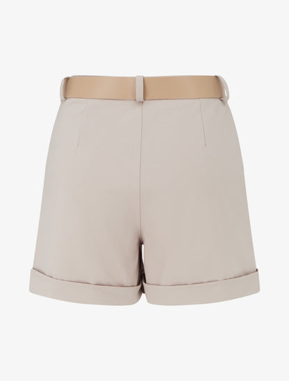 Short ceinturé à revers - Taupe - 2