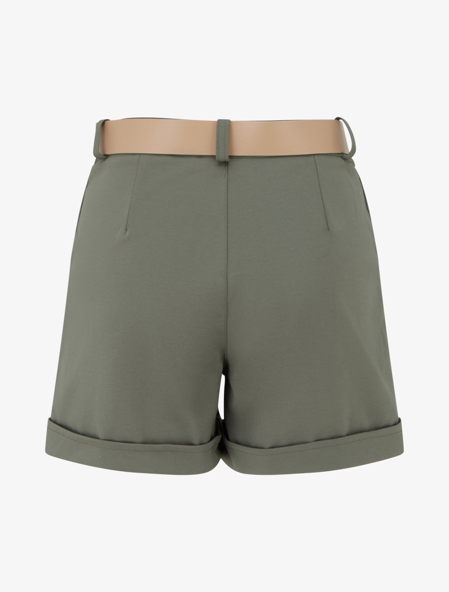 Short ceinturé à revers - Kaki - 2