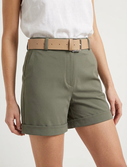 Gürtelshort mit Umschlag - Kaki